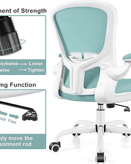 Ergonomic Office Chair, Lumbar Support Desk Chair with Flip-up Armrest and Breathable Mesh, Height Adjustable Swivel Office Chair LightBlue - LeafyLoom