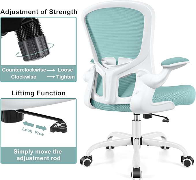 Ergonomic Office Chair, Lumbar Support Desk Chair with Flip-up Armrest and Breathable Mesh, Height Adjustable Swivel Office Chair LightBlue - LeafyLoom