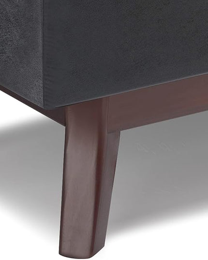 SIMPLIHOME Owen 36 inch Wide Rectangle Small Rectangular Storage Ottoman in Distressed Black Faux Leather, for the Living Room, Family Room and Entryway - LeafyLoom
