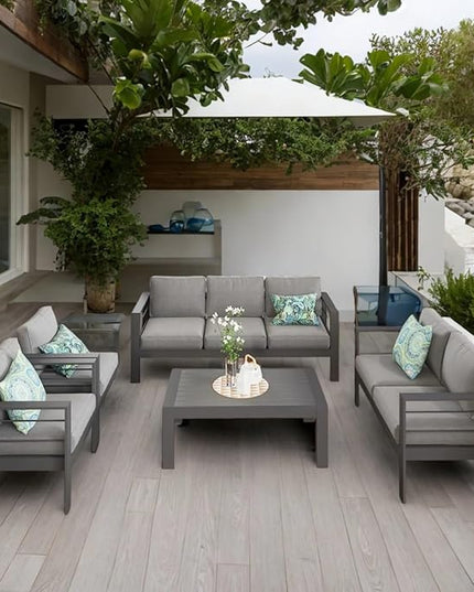 Solaste Aluminum Patio Furniture Set,5 Pieces Modern Outdoor Conversation Set Sectional Sofa with Upgrade Cushion and Coffee Table,Grey - LeafyLoom