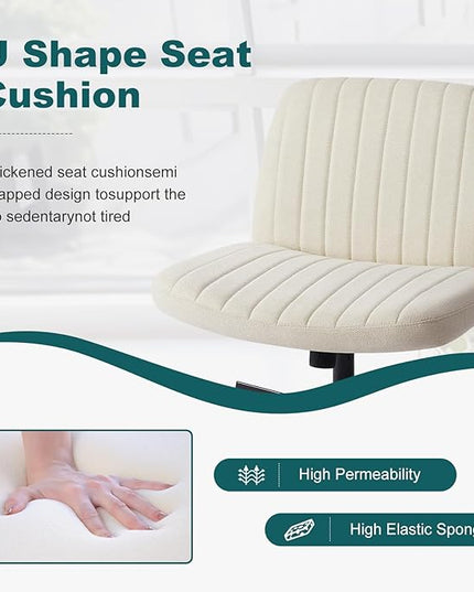 OLIXIS Cross Legged Armless Wide Adjustable Swivel Padded Home Office Desk Chair, White - LeafyLoom