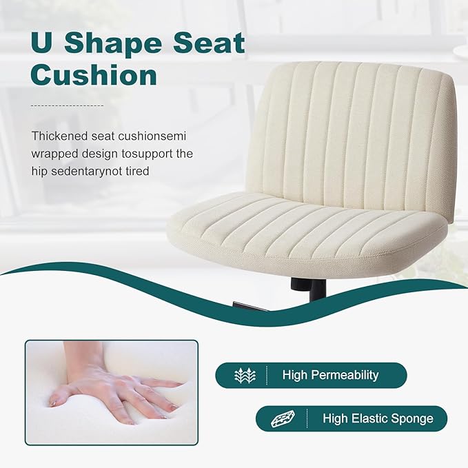 OLIXIS Cross Legged Armless Wide Adjustable Swivel Padded Home Office Desk Chair, White - LeafyLoom