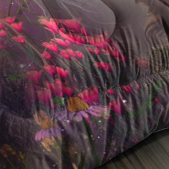 Cow Print Comforter Set Full Size Cherry Blossoms Cow Bedding Set Farmhouse Animals Quilt Bed Set with 1 Comforter and 2 Pillowcases - LeafyLoom