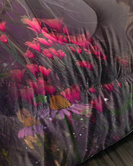 Cow Print Comforter Set Queen Size Cherry Blossoms Cow Bedding Set Farmhouse Animals Quilt Bed Set with 1 Comforter and 2 Pillowcases - LeafyLoom