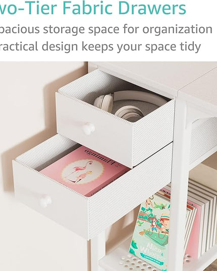 Lufeiya White Small Desk with Drawers - 40 Inch Computer Desk for Small Space Home Office, Modern Simple Study Writing Table PC Desks - LeafyLoom