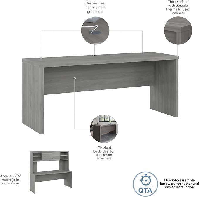 Bush Business Furniture Echo Computer Desk, 72W, Modern Gray - LeafyLoom