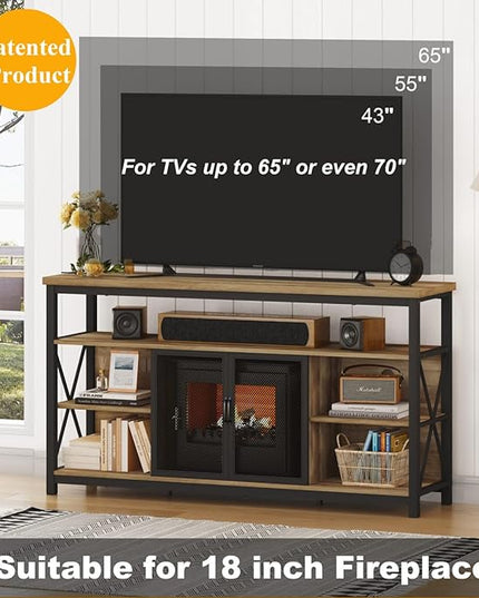 BON AUGURE Tall TV Stand for 55 65 Inch TV, Wood Entertainment Center with Storage Cabinet, Industrial Farmhouse TV Console for Living Room and Bedroom (32 Inch High, Vintage Oak) - LeafyLoom