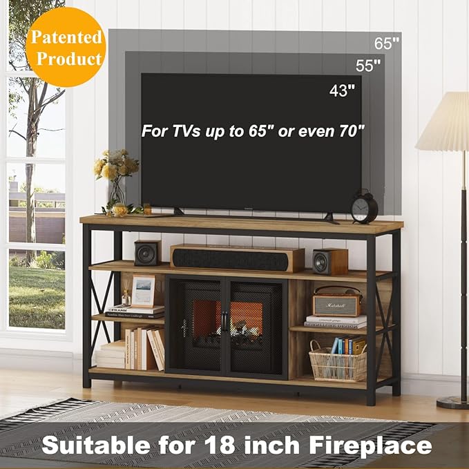 BON AUGURE Tall TV Stand for 55 65 Inch TV, Wood Entertainment Center with Storage Cabinet, Industrial Farmhouse TV Console for Living Room and Bedroom (32 Inch High, Vintage Oak) - LeafyLoom
