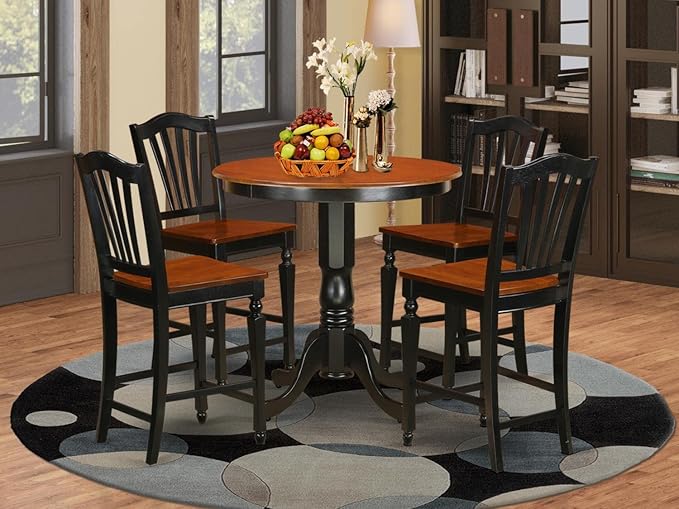 East West Furniture JACH5-BLK-W 5 Piece Counter Height Dining Table Set Includes a Round Kitchen Table with Pedestal and 4 Dining Room Chairs, 36x36 Inch, Black & Cherry - LeafyLoom