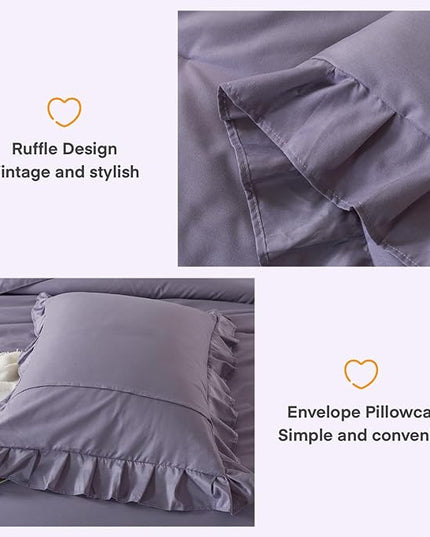 Andency Grayish Purple Ruffle Comforter Set Twin, 2 Pieces Kids Comforter Set Twin(66x90Inch), Lightweight Soft Shabby Chic Bedding Comforter Sets All Season Bed Set for bedrooms - LeafyLoom