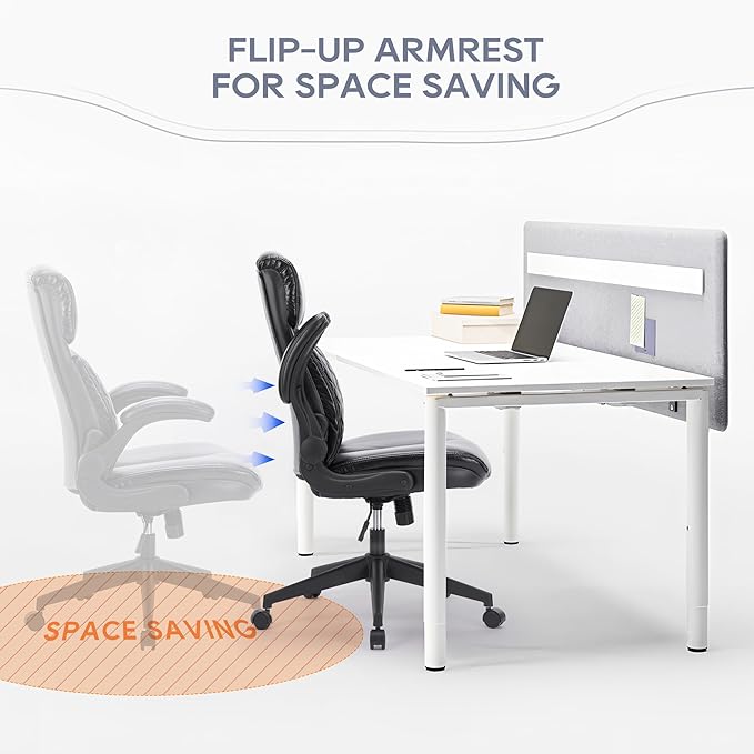 Executive Home Office Chair, Ergonomic Computer Desk Chair with Padded Flip-up Armrests, Adjustable Height, Swivel Rolling Work Study Chair for Home Office Conference Room-Black - LeafyLoom