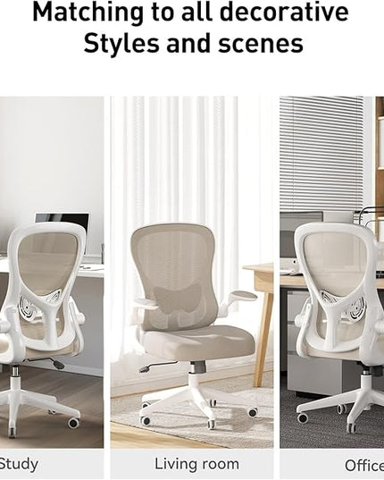 Hbada Office Chair Ergonomic Desk Chair, Office Desk Chairs with PU Silent Wheels, Breathable Mesh Computer Chair with Adjustable Lumbar Support, Flip-up Armrests, Tilt Function, Grey - LeafyLoom