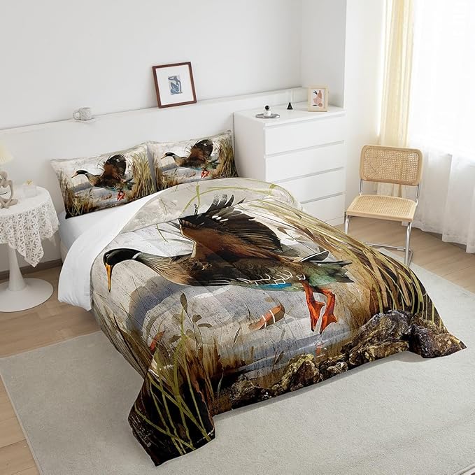 Mallard Duck Bedding Set Boys Girls Wild Duck Hunting Comforter Set for Kids Women Men Soft Lodge Cabin Farmhouse Comforter Quilt Room Decor King Size Duvet Set Boys - LeafyLoom