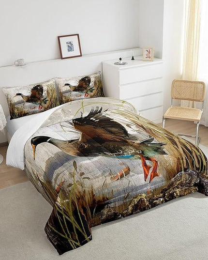 Mallard Duck Bedding Set Boys Girls Wild Duck Hunting Comforter Set for Kids Women Men Soft Lodge Cabin Farmhouse Comforter Quilt Room Decor Twin Size Duvet Set Boys - LeafyLoom