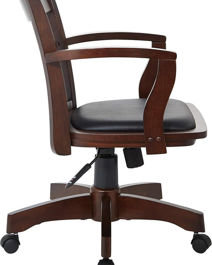 OSP Home Furnishings Deluxe Wood Banker's Desk Chair with Padded Seat, Adjustable Height and Locking Tilt, Espresso Finish and Black Vinyl - LeafyLoom
