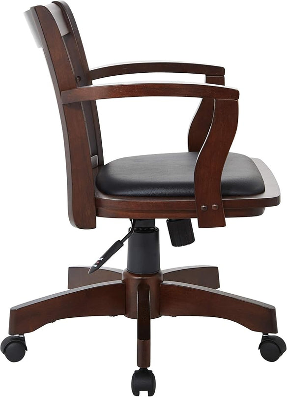 OSP Home Furnishings Deluxe Wood Banker's Desk Chair with Padded Seat, Adjustable Height and Locking Tilt, Espresso Finish and Black Vinyl - LeafyLoom