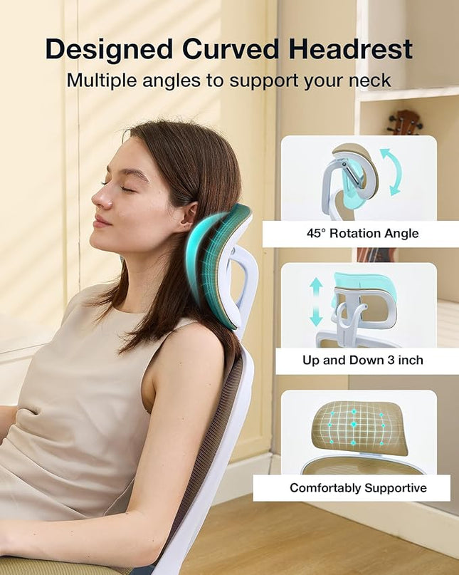 Ergonomic Office Chair with Tilt-Lock, Home Office Desk Chair with Auto Lumbar Support, High Back Mesh Desk Chair with Adjustable Headrest, Swivel Task Chair or Study Room Bedroom,Light Brown - LeafyLoom