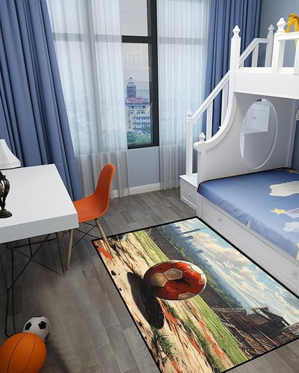 Football Rug - Football Decor for Boys Bedroom Soccer Rug for Play Area Football Printed Rug for Kids Room Basketball Rugs for Teen Boys Bedroom Playmat Area Rugs for Kids Rooms,3'×4' - LeafyLoom