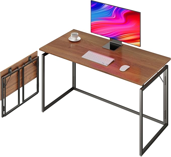Folding Desk 40 Inch - Small Foldable Desk for Small Space Minimalist, Space Saving Collapsible Compact Desk Portable Table for Craft, Writing, Study and Work (No Assembly Required) - LeafyLoom