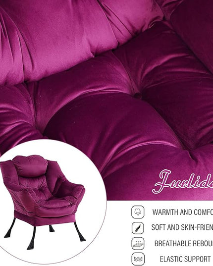 Lazy Chair with Ottoman, Modern Chair with Folding Footrest, Lounge Accent Chair, Comfortable Reading Chair (Dark Purple) - LeafyLoom