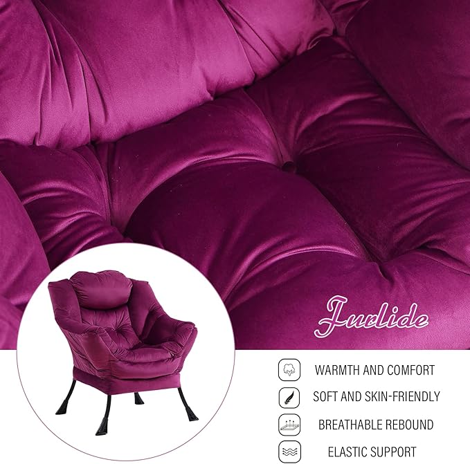 Lazy Chair with Ottoman, Modern Chair with Folding Footrest, Lounge Accent Chair, Comfortable Reading Chair (Dark Purple) - LeafyLoom