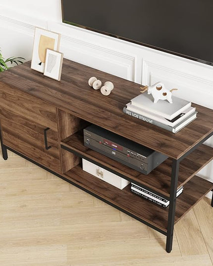 Novilla Retro Farmhouse TV Stand for TVs up to 50 Inches, Living Room Entertainment Center for Flat/Curved Screen, 43 Inches, Walnut - LeafyLoom