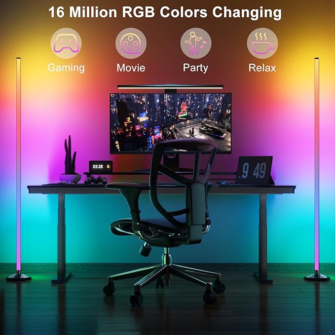 Buyya LED RGB Corner Floor Lamp, 50 Inch Upgrade RGB Corner Lights 16 Million Colors Changing Music Sync with Smart APP Atmosphere Lighting Smart LED Floor Lamps for Living Room Bedroom - LeafyLoom