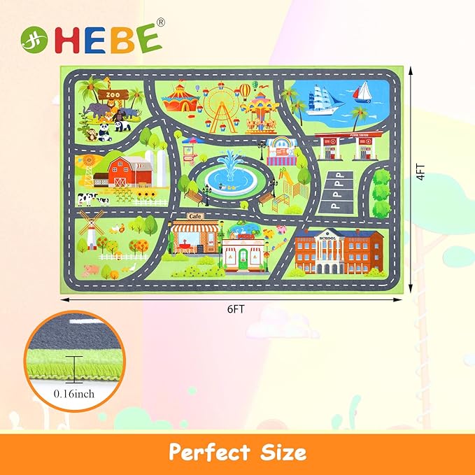 HEBE Kids Play Rug 4'x6' ABC Alphabet Numbers Shapes Educational Kid Area Rug Washable Baby Crawling Mat Non Slip Kid Play Mat Carpet for Girl Boy Bedroom Playroom - LeafyLoom