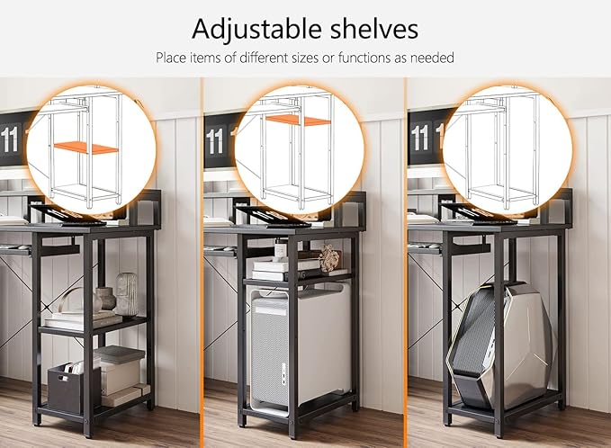 BANTI 47 Inch Computer Desk with Storage Shelves Monitor Stand Keyboard Tray, Home Office Desk, Study Writing Table, Black - LeafyLoom