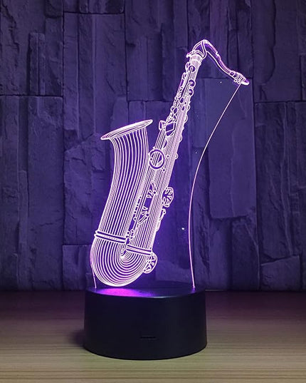 Music Instruments Saxophone 3D Optical Illusion Lamp 7 Colors Change Timing Remote Control and Touch Button Children Kids Bedside Table LED Night Light - LeafyLoom
