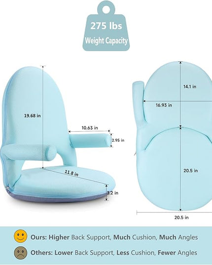 Nnewvante Floor Chair with Back Support and Armrest, 42 Angles Adjustable Washable Floor Seat, Folding Recliner with Cushion for Yoga Meditation Adults Kids Classroom Playing - LeafyLoom