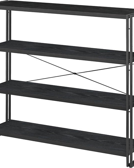 HCHQHS Bookshelf, 4-Tier Industrial Bookcase, Black Open Book Shelf, Freestanding Tall Bookshelves with Metal Frame - LeafyLoom
