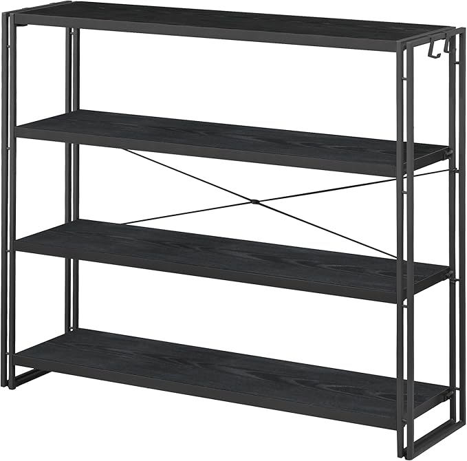 HCHQHS Bookshelf, 4-Tier Industrial Bookcase, Black Open Book Shelf, Freestanding Tall Bookshelves with Metal Frame - LeafyLoom