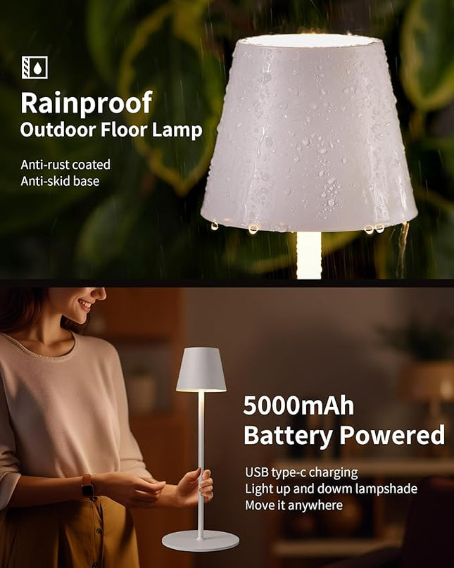 KDG Modern Cordless Floor Lamp, Portable LED Corner Stand Lamp, 5000mAh Battery Operated, Stepless Dimmable Adjustable Height lighting for Living room, Bedroom, Outdoor, Office, Night Light(White) - LeafyLoom