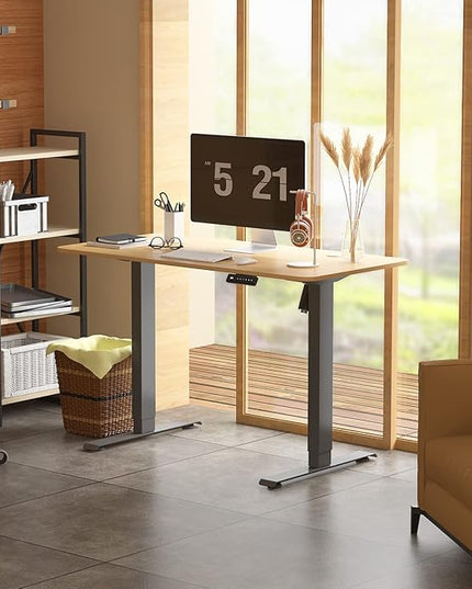 Height Adjustable Electric Standing Desk, 48 x 24 Inches Sit Stand up Desk, Home Office Desk with Whole-Piece Desktop, Maple Desktop/Black Frame - LeafyLoom