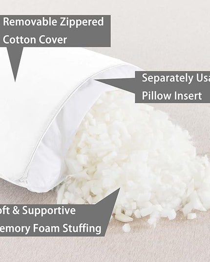 WhatsBedding Memory Foam Body Pillow with Breathable Zippered Cotton Cover, Full Body Pillow for Adults, Long Pillow for Sleeping, Firm Body Pillow Fluffy Supportive, Pure White - LeafyLoom