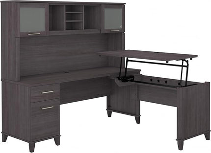 Bush SET015SG Somerset 35-Inch -41-Inch Adjustable Desk with Hutch, Storm Gray - LeafyLoom