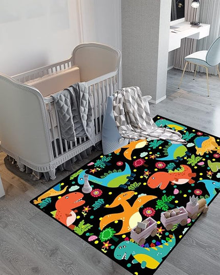 Dino Rugs for Boys Room Kids Play Rug Dinosaur Play Rug Dinosaur Carpet Dinosaur Rug Dinosaur Cartoon Carpet for Boys and Girls Bedroom Classroom,Black 3'×5' - LeafyLoom