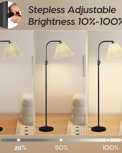 COFF Dimmable Floor Lamp, Arc Standing Lamp with 1000 Lumens LED Edison Bulb Included, Pleated Shade Modern Tall Pole Lamp for Living room, Bedroom, Office (White) - LeafyLoom