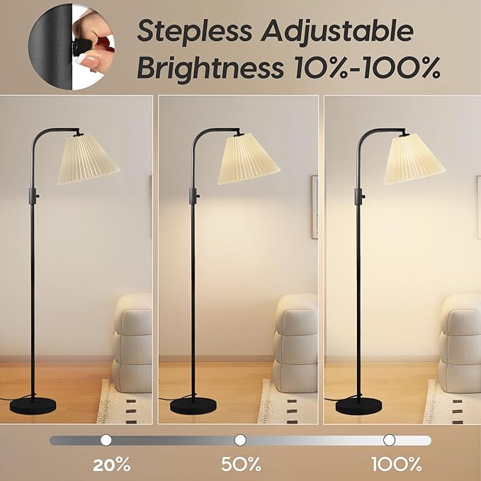 COFF Dimmable Floor Lamp, Arc Standing Lamp with 1000 Lumens LED Edison Bulb Included, Pleated Shade Modern Tall Pole Lamp for Living room, Bedroom, Office (White) - LeafyLoom
