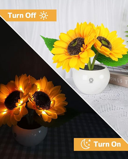 Rechargeable Sunflower Table Lamp - LED Artificial Flowers Desktop Lamp Night Light with Porcelain Vase, Cordless Touch Lamp for Bedroom Living Room Desk Decor, Birthday Gift for Her Girl Mom - LeafyLoom