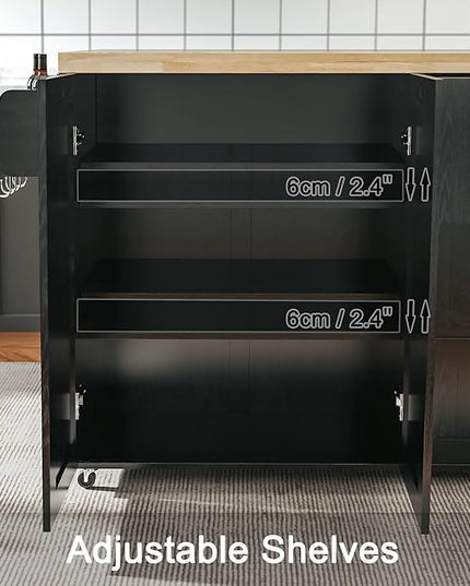 IRONCK Rolling Kitchen Island Cart with Drop-Leaf Countertop, Barn 3Drawers, Barn Door Style Cabine,Thicker Rubberwood Top, Spice Rack, on Wheels, for Kitchen and Dining Room, Black - LeafyLoom