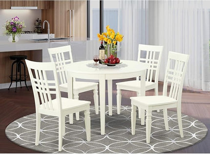East West Furniture BOLG5-LWH-W 5 Piece Dining Table Set for 4 Includes a Round Kitchen Table and 4 Dinette Chairs, 42x42 Inch, Linen White - LeafyLoom