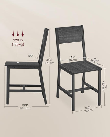 VASAGLE Dining Chair Set of 2, Rustic Wood Chairs with Metal Steel Frame, Easy to Assemble, Comfortable Seat, Modern Farmhouse Chair for Kitchen, Bedroom, Living Room, Charcoal Gray and Ink Black - LeafyLoom