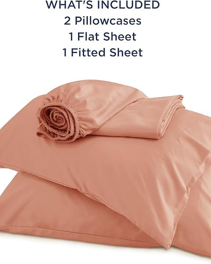 Bedsure King Size Sheet Set, Cooling Sheets King, Rayon Derived from Bamboo, Deep Pocket Up to 16", Breathable & Soft Bed Sheets, Hotel Luxury Silky Bedding Sheets & Pillowcases, Coral - LeafyLoom