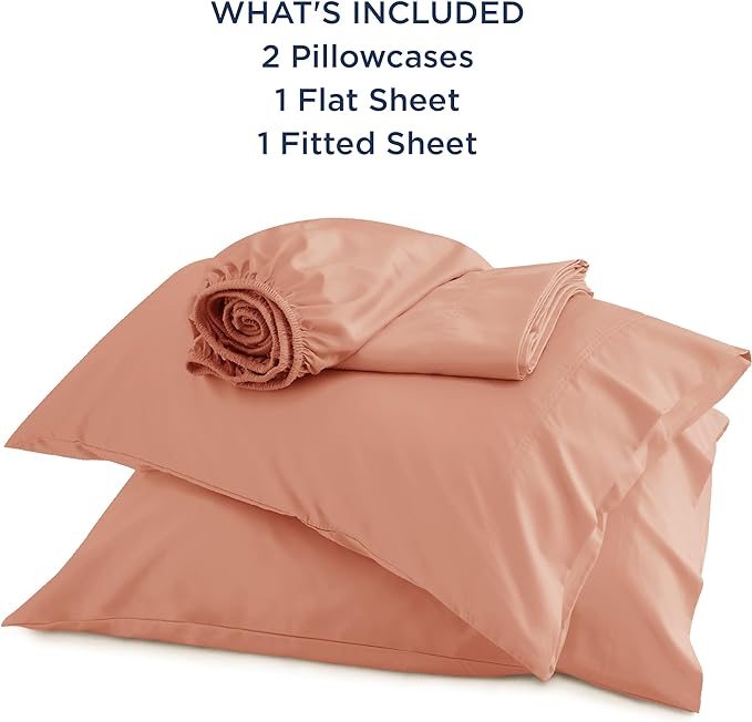 Bedsure King Size Sheet Set, Cooling Sheets King, Rayon Derived from Bamboo, Deep Pocket Up to 16", Breathable & Soft Bed Sheets, Hotel Luxury Silky Bedding Sheets & Pillowcases, Coral - LeafyLoom