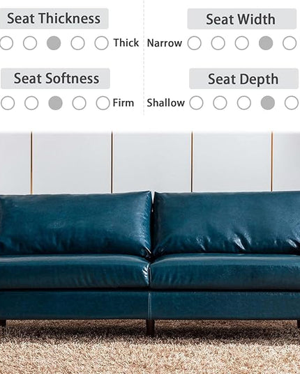 Dreamsir 80'' Faux Leather Sofa Couch, Mid-Century Modern Couch with Solid Wooden Frame & Padded Cushions, 3-Seater Couch for Living Room, Apartment, Lounge Room (Peacock Blue) - LeafyLoom
