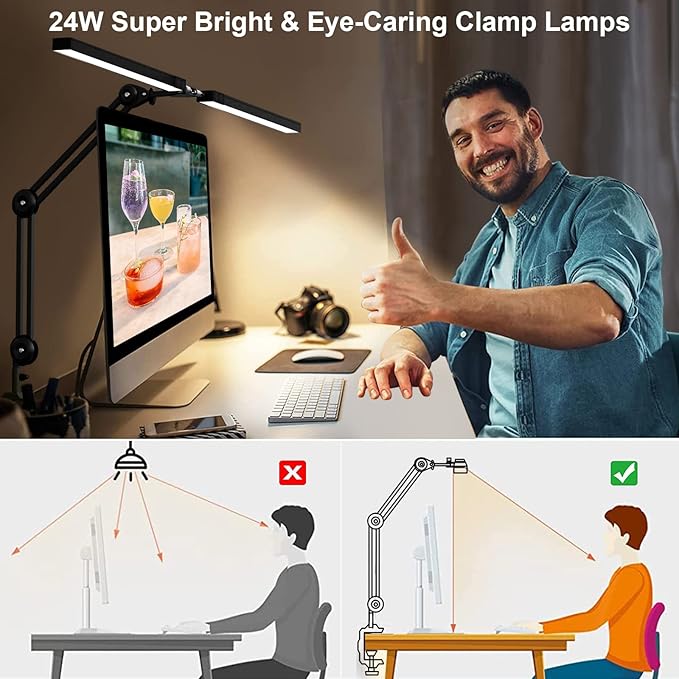 Bright 24W Clamp Desk Lamp - Adjustable Color and Brightness - Perfect for Home Office, Studio, and Reading - LeafyLoom