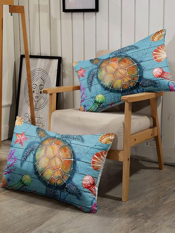 Datura home Sea Turtle Bedding Comforter Set Sea Turtle Ocean Beach Printed Pattern Bedding Set with 1 Comforter and 2 Pillowcases for Boys Bedroom All Season(Sea Turtle Queen), Queen 90x90inches - LeafyLoom