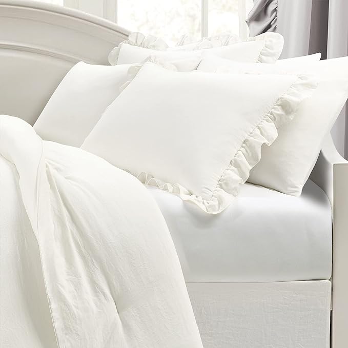 Lush Decor Reyna Ruffle Daybed Set - 6 Piece Cozy Ruffled Bedding Set - Timeless Elegance and Comfort - 68" W x 92" L, White - LeafyLoom